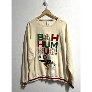 Disney Donald Duck Bah Humbug Embroidered Christmas Sweatshirt XL Holiday Ivory